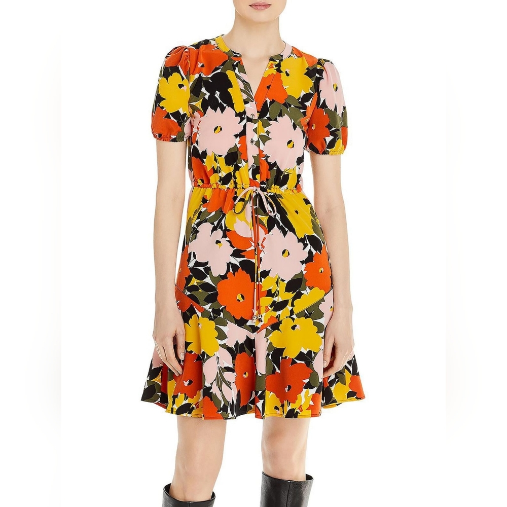 Karl Lagerfeld Paris Women's Floral Printed Button Front Mini Dress